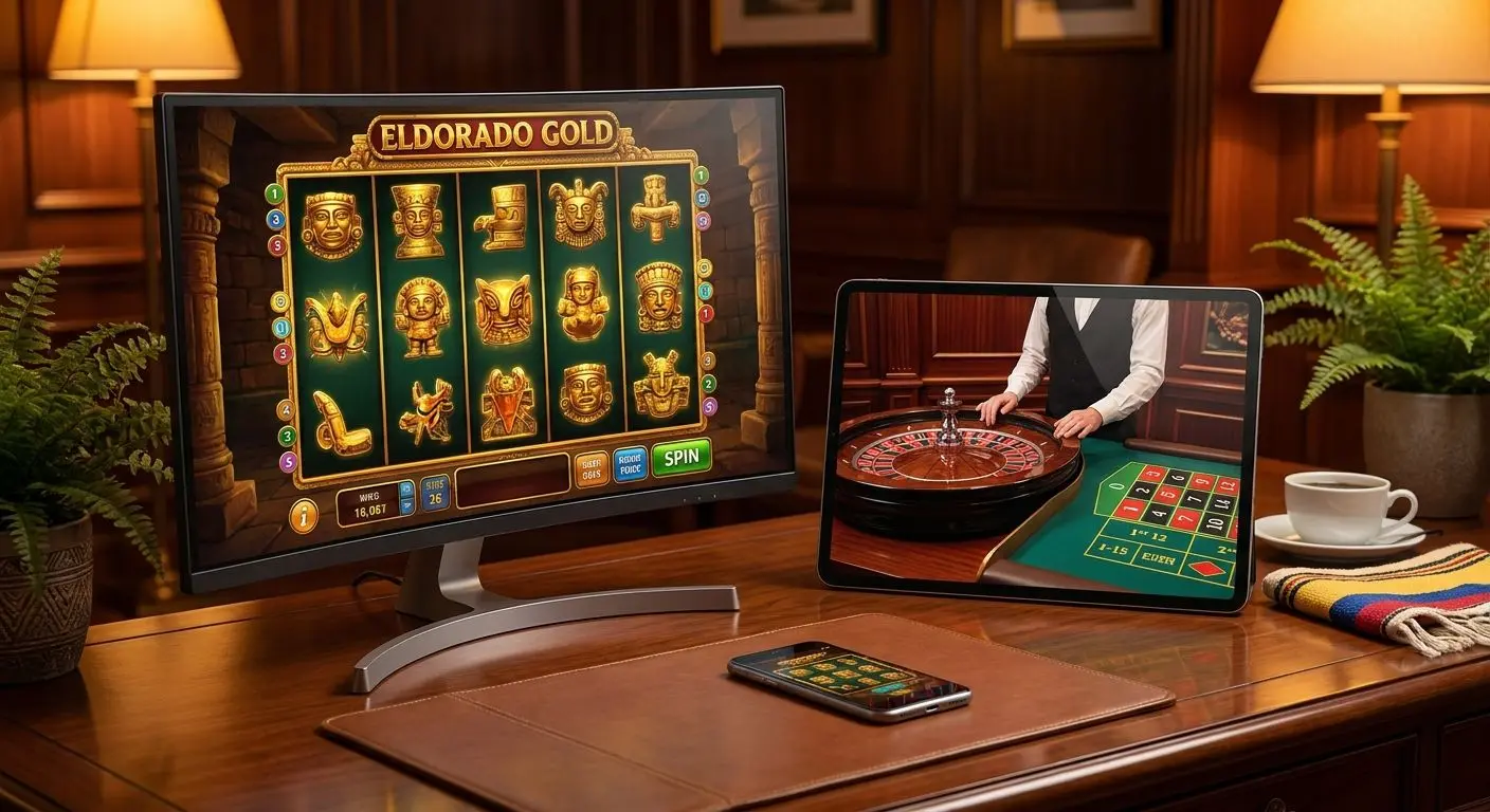 Juegos de casino online y ruleta en vivo Escena de slots y ruleta en vivo en entorno digital